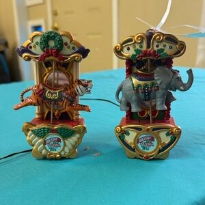 vintage 1992 Mr Christmas holiday Ornaments — Tiger & Elephant (Set of 2)